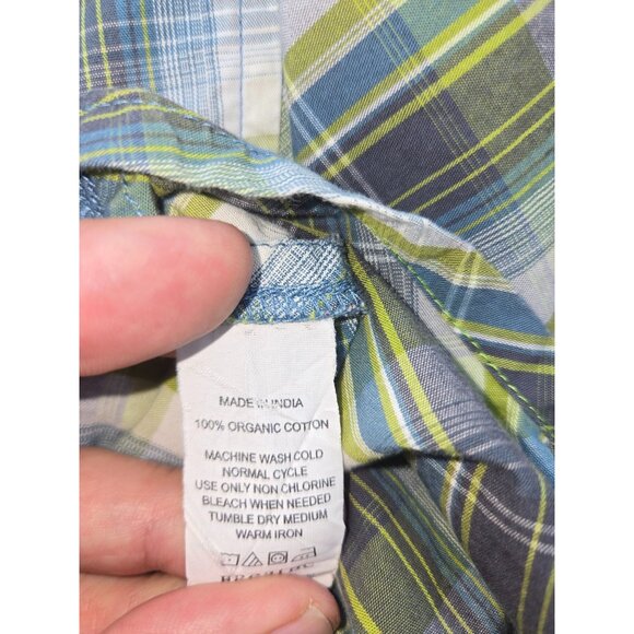 PrAna Mens Short Sleeve Button-Up Shirt Large Plaid Green & Blue Organic Cotton - Picture 6 of 8